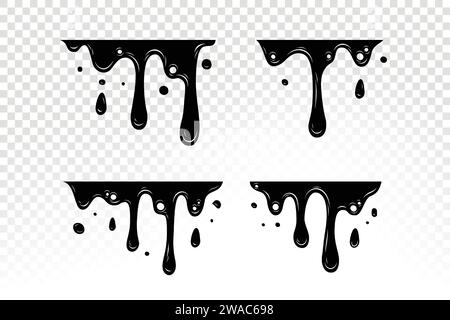Paint dripping. Dripping liquid. Paint flows. Current paint, stains. Current drops. Current inks. Vector illustration. Flowing liquid. Stencil drops. Stock Vector