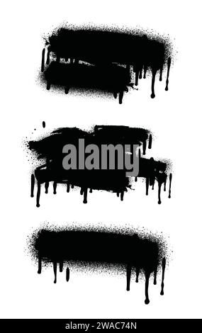 Black color spray paint or graffiti design element on the white wall background. Stock Vector