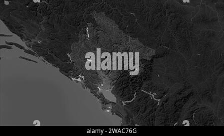 Montenegro highlighted on a Grayscale elevation map with lakes and ...