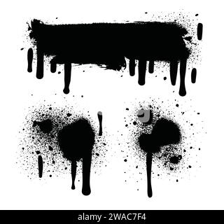 Black color spray paint or graffiti design element on the white wall background. Stock Vector