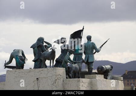 Goleta Ancud Schooner Monument and Fountain in Punta Arenas, Chile Stock Photo