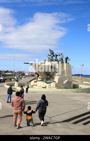 Goleta Ancud Schooner Monument and Fountain in Punta Arenas, Chile Stock Photo