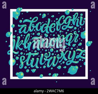 Vector alphabet in trendy bright gradient colors with abstract fluid shapes, paint splashes, ink drops - banner, cover and background. Bubble typograp Stock Vector