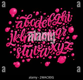 Vector alphabet in trendy bright gradient colors with abstract fluid shapes, paint splashes, ink drops - banner, cover and background. Bubble typograp Stock Vector