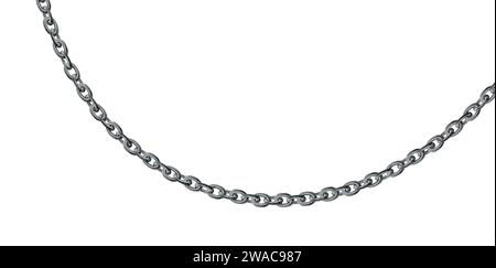 Silver chain isolated on white background. Realistic grey metal. Silver necklace. Platinum chain.  Luxury iron jewelry vector illustration for ads, fl Stock Vector