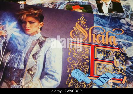 Viersen, Germany - May 9. 2023: Closeup of american singer and female drummer Sheila E. vinyl record album cover Romance 1600 from 1985 Stock Photo