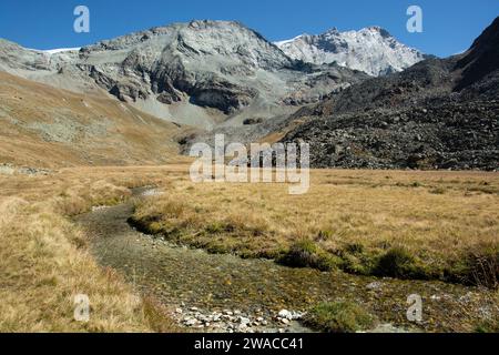 Landschaft rund um die Arpitettaz-Hütte, oberhalb von Zinal am Fuss des Weisshorns Stock Photo