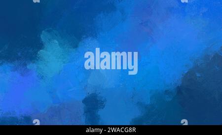Abstract bright and vibrant light blue and blue oil painting background with brush strokes. Dull frame digital oil painting on canvas, copy space. Stock Photo