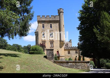 Puymartin Castle in Périgord Noir evokes key eras in French history: Middle Ages, Hundred Years' War, wars of religion, renaissance... Architecture, H Stock Photo