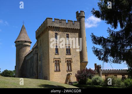 Puymartin Castle in Périgord Noir evokes key eras in French history: Middle Ages, Hundred Years' War, wars of religion, renaissance... Architecture, H Stock Photo