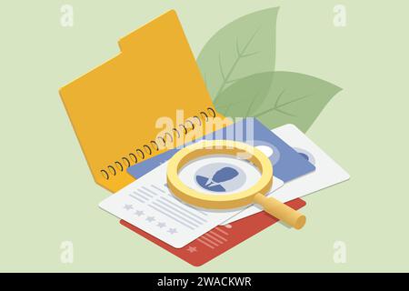 Isometric Online documentation database and digital file storage system or software. Archive managing online digital database Stock Vector