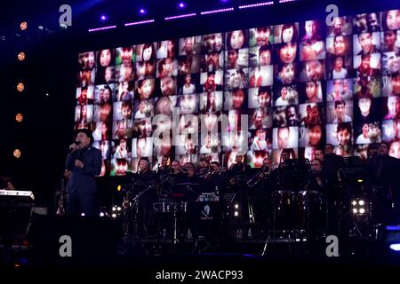 Mexico City, Mexico. 01st Jan, 2024. Panamanian singer-songwriter Ruben Blades is performing at the New Year's Eve concert in Mexico City, Mexico, on December 31, 2023. (Photo by Luis Barron/Eyepix Group) Credit: NurPhoto SRL/Alamy Live News Stock Photo