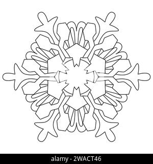 Abstract mandala snowflake line art design Black and white. Coloring ...