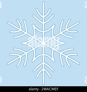 Cute snowflake isolated on blue background. Flat snow icons, silhouette. Nice element for Christmas banner, cards. New year ornament. Vector illustration Stock Vector