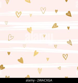 Cute Background with golden hearts, decorative template Stock Vector