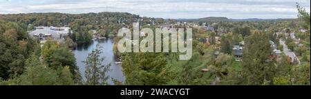 A panorama view from the Lions Lookout hill looking south over the muskoka river and Huntsville Stock Photo