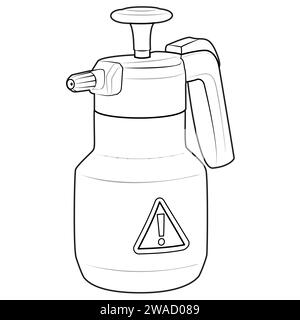 Sprayer, pest control, pesticides outline icons. Black and white Engraved vector Sprayer. Coloring page for kids and adults. Vector illustration Stock Vector