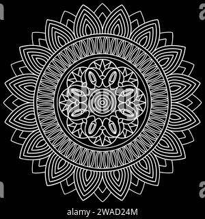 Mandala line art designs on black background. Coloring page for kids ...