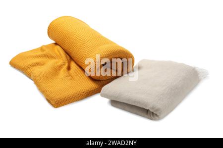Two soft warm blankets isolated on white Stock Photo