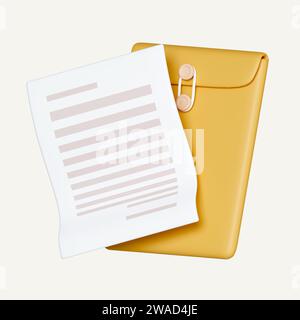 3d folder and paper for management file. document efficient work on project plan concept. contract terms and conditions. icon isolated on white Stock Photo