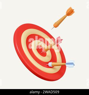 3d arrows aims at a dartboard target. Winning situation. Reach goal of success. Achievement concept. icon isolated on white background. 3d rendering Stock Photo