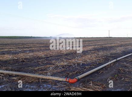 Maceió, Brazil, October 5, 2023. Soil irrigation system for sugarcane plantation, near the city of Maceió, in the northeast region of Brazil. Stock Photo