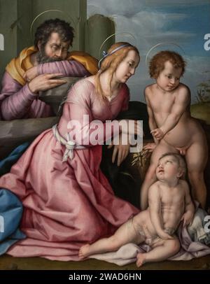 Pier Francesco Foschi: 'The Holy Family with the young Saint John The Baptist' (ca 1540-1550) Stock Photo