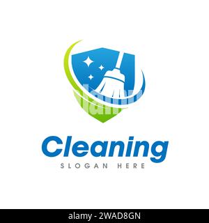 House Cleaning Service Logo. Broom isolated on shield shape Stock Vector