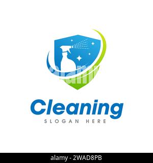 House Cleaning Service Logo. Cleaner spray isolated on shield shape Stock Vector