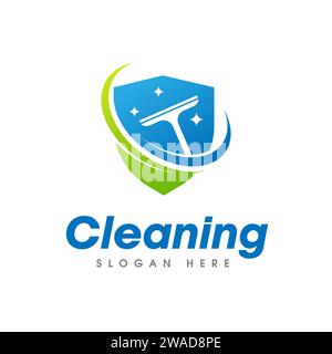 Cleaning Service Business Logo. Window squeegee isolated on shield shape Stock Vector