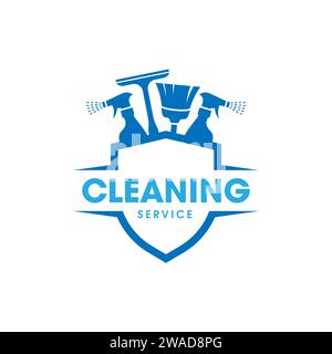 Creative Cleaning Service Logo isolated on shield emblem Stock Vector