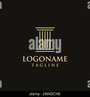 Abstract minimalist building pillar logo icon on black background Stock Vector