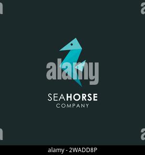 Minimalist sea horse logo icon vector template with origami paper style on black background Stock Vector