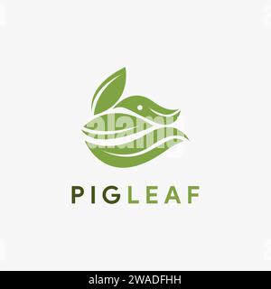 Abstract leaf and pig logo icon vector template on white background Stock Vector