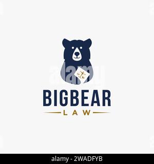 Big bear holding law book logo icon vector template on white background Stock Vector
