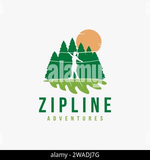Woman walk on oak leaf, game and park logo, zipline adventure game logo icon vector template on white background Stock Vector