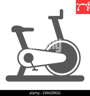 Exercise bike glyph icon, fitness and sport, velosimulator vector icon, vector graphics, editable stroke solid sign, eps 10. Stock Vector