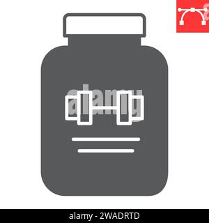 Fitness protein glyph icon, sport food and nutrition, whey vector icon, vector graphics, editable stroke solid sign, eps 10. Stock Vector