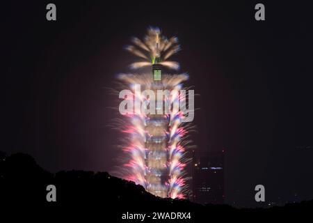 Fireworks new years eve 2023 taipei , Taiwan Stock Photo