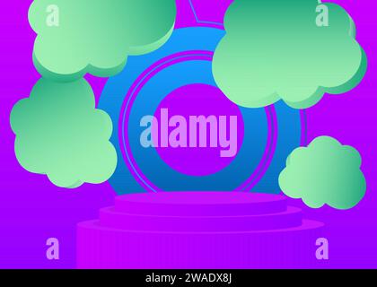 Purple, Blue and Turquoise mockup product display. Vector 3D cylinder pedestal podium. Stage showcase scene. Stock Vector