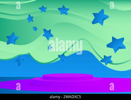 Purple, Blue and Turquoise mockup product display. Vector 3D cylinder pedestal podium. Stage showcase scene. Stock Vector