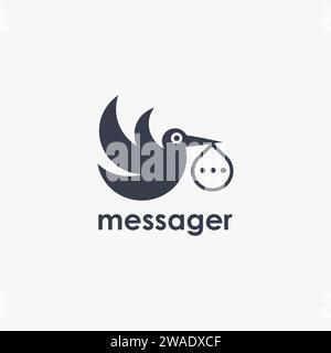 Abstract stork bird and bubble chat logo icon vector template on white background Stock Vector