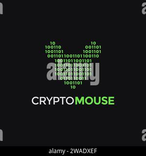 binary code mouse logo icon vector template on balck background Stock Vector