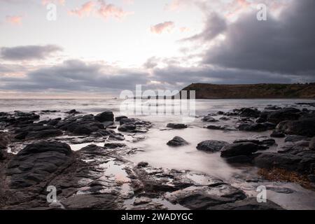 Long exposure landscape photography of the rock pools at Smiths Beach in Phillip Island, Victoria, Australia Stock Photo