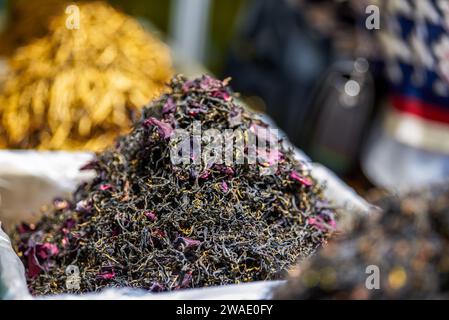 Close-up of high-end Chinese tea for sale in tea shop Stock Photo