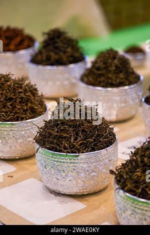 Close-up of high-end Chinese tea for sale in tea shop Stock Photo