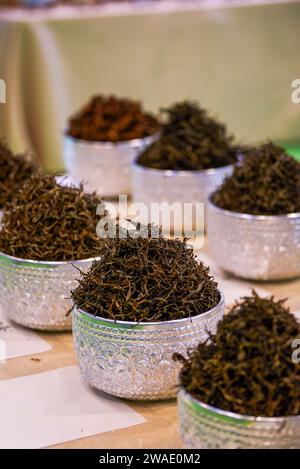 Close-up of high-end Chinese tea for sale in tea shop Stock Photo