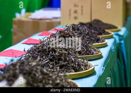 Close-up of high-end Chinese tea for sale in tea shop Stock Photo