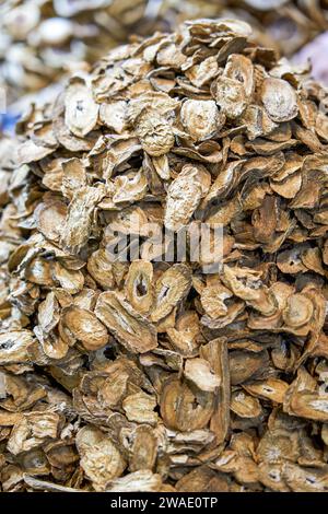 Close-up of licorice slices sold in a Chinese herbal medicine store Stock Photo