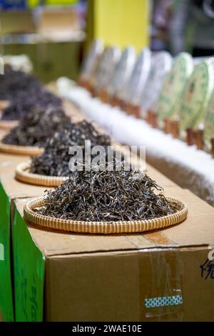 Close-up of high-end Chinese tea for sale in tea shop Stock Photo